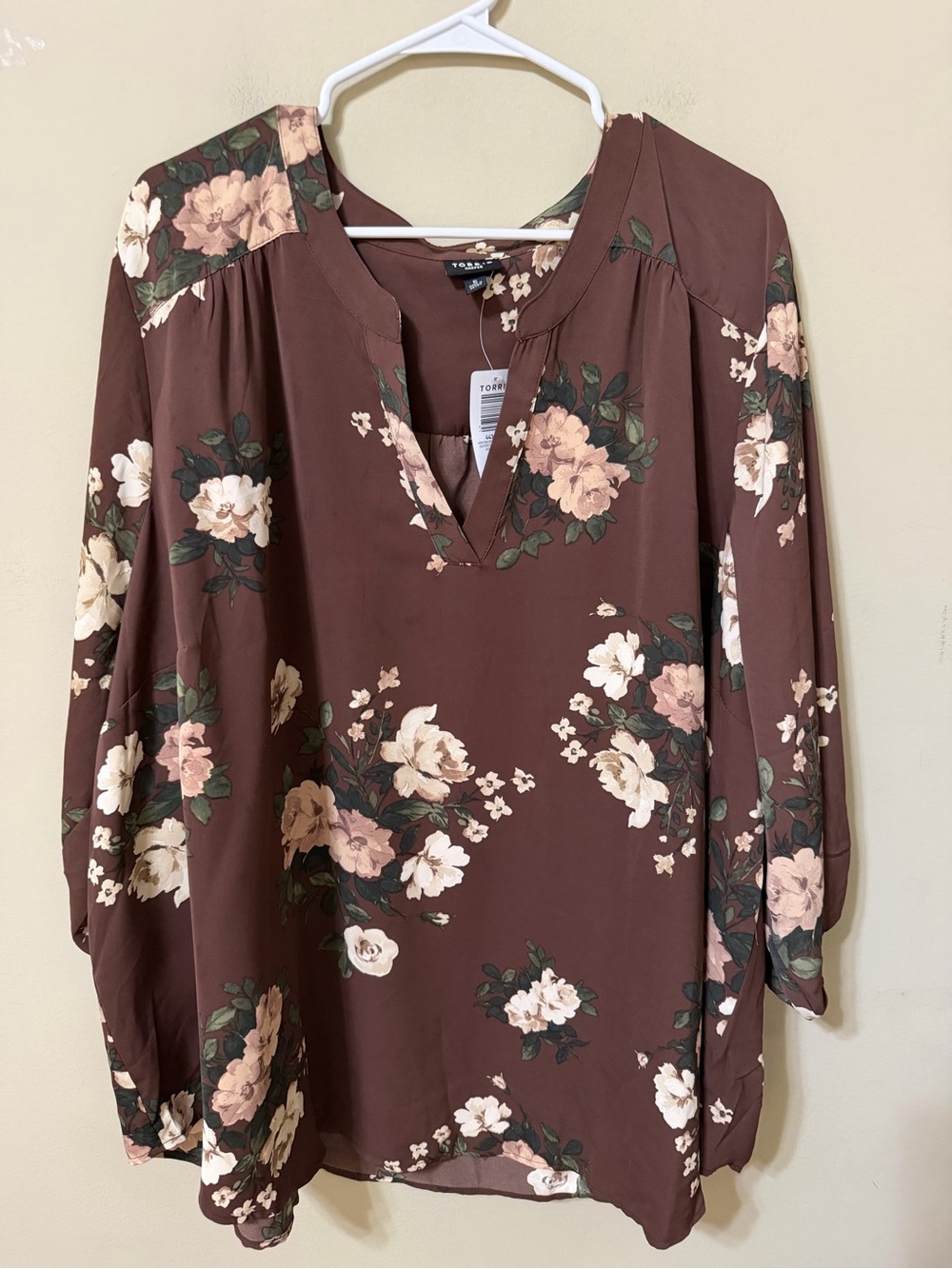 torrid 5 new Brown Floral V-Neck Tunic ethereal chic mandarin collar career